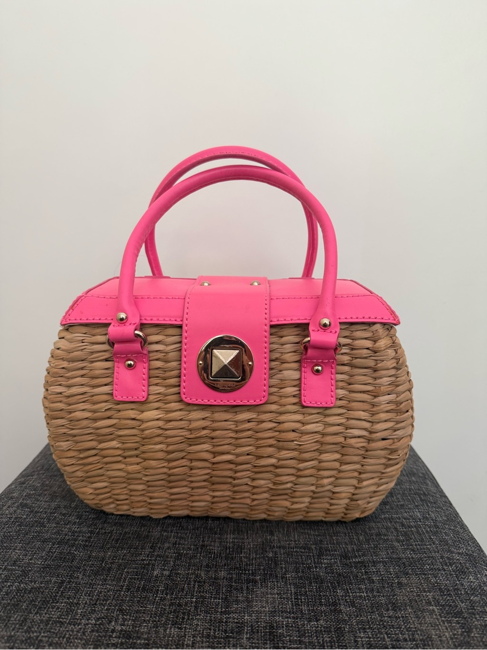 kate spade Straw Mini Satchel with Hot Pink Trim